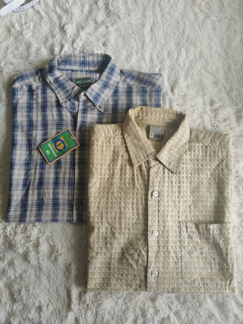 Men's XL Shirt Bundle - Jordan Craig Linen Beige & NWT Urban Color Blue Plaid